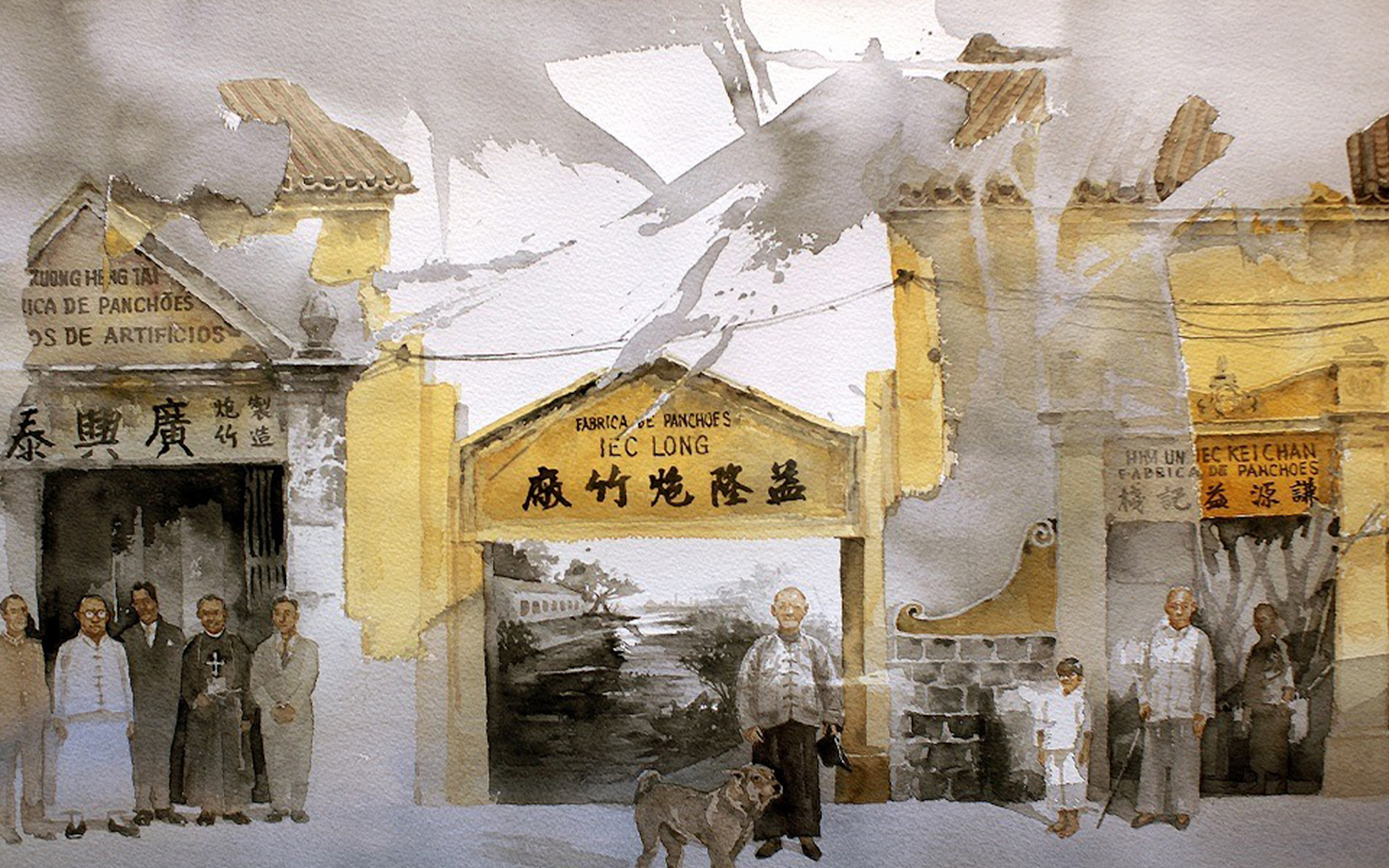 A painting of the Iec Long firecracker factory